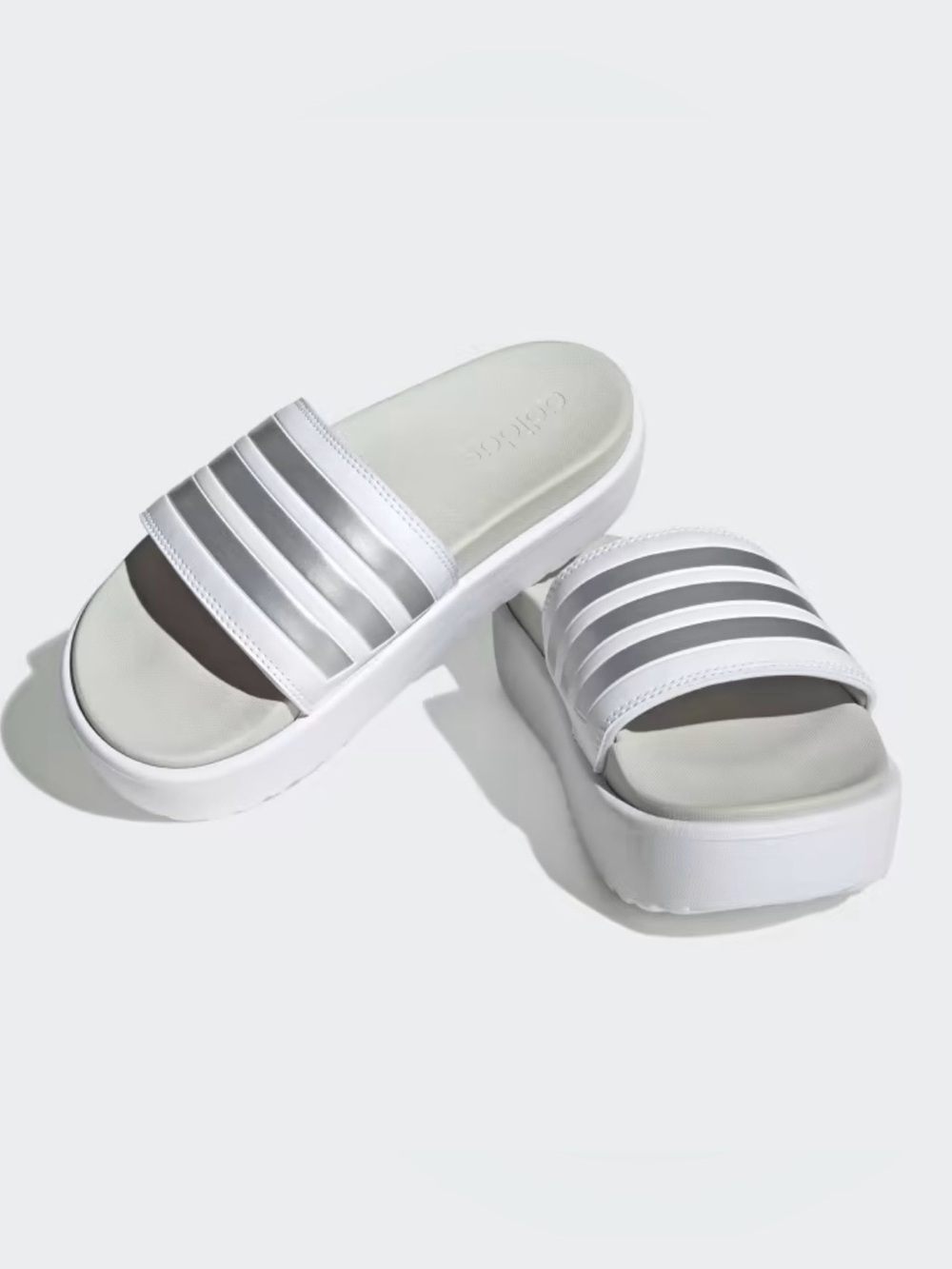 🆕 adidas Adilette Platform Slides Women’s 9 Cloud White Silver